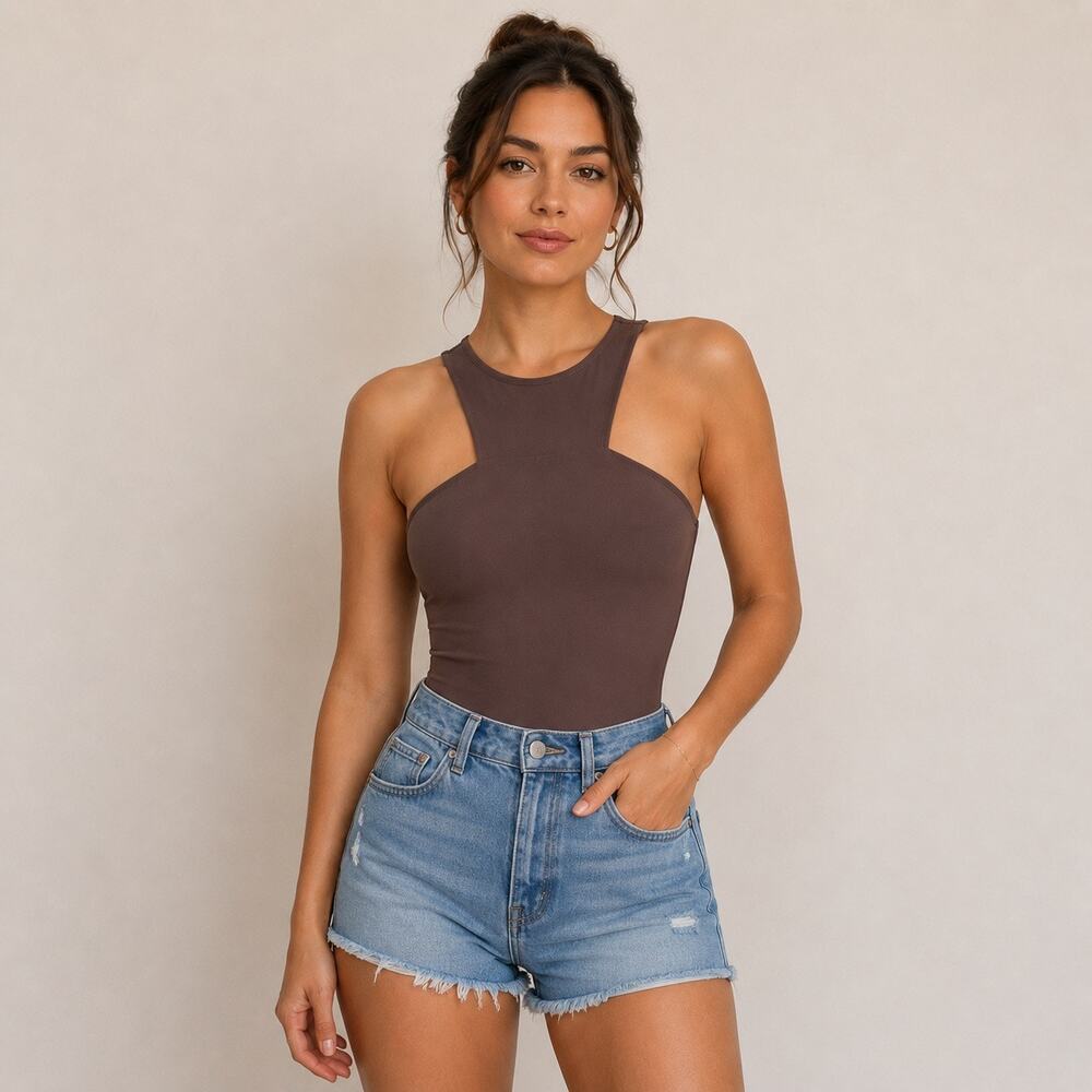 Abercrombie Soft collection. Bodysuit with cut out. Taupe brown color. Women M